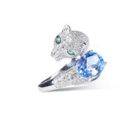 Anillo de amatista con cabeza de leopardo, plata de ley 925, ajustable, joya de cóctel con piedra preciosa morada natural, regalo de lujo para ella, Plata, Gema