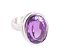 Anillo de amatista natural de 15 x 18 mm, bisel facetado de color morado ovalado, joyería para mujer, anillo de plata de ley 925 hecho a mano, N1/2,54(17.20), Piedra preciosa, Amatista