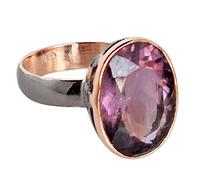 Anillo de amatista, plata de ley 925 chapada en oro rosa y rodio negro, piedra preciosa facetada ovalada de 20 x 12 mm, anillo multicolor bohemio chic para mujer 66 (21.00)