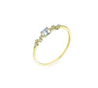Anillo de amor de la amistad, elegante anillo de compromiso ovalado con piedra lunar azul con topacio blanco y oro amarillo, H 1/2, Oro amarillo de 14 quilates, Piedra lunar