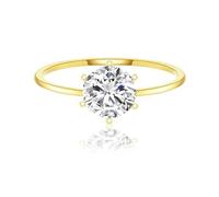 Anillo de aniversario, anillos de aniversario para mujer, juego de joyería solitario de 6 puntas para mujer, J 1/2, Oro amarillo de 9 quilates, Moissanita