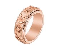 Anillo de ansiedad, anillo giratorio de alivio del estrés grabado con estrella de sol y luna de 8 mm, negro/plata/oro/oro rosa, Sin piedras preciosas