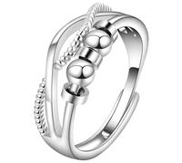 Anillo de ansiedad, anillos de plata de ley ajustables para mujer, anillos para aliviar la ansiedad con cuentas giratorias suaves, regalo para aliviar el estrés para mujeres, niñas y adolescentes