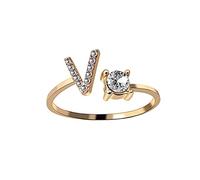 Anillo de apertura ajustable de aleación de metal color dorado con letras AZ para mujer