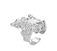Anillo de apertura de llama de estilo europeo con textura irregular oscura, diseño plateado que se puede combinar con ropa casual para crear un aspecto más relajado, 3x2x2cm, Metal
