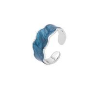 Anillo de apertura de plata de ley con pintura azul para mujer europea y americana., Metal