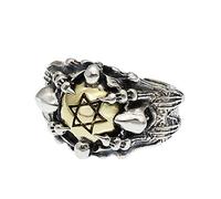 Anillo de apertura para hombre, plata de ley 925 Garra del diablo Anillo de estrella de seis puntas Regalo de joyería punk de personalidad de plata tailandesa vintage-Silver