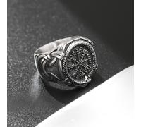 Anillo de banda ancha de acero inoxidable 304L 304L antiguo vikinga y nudos para hombre, estilo de moda moderno, accesorio de streetwear edgy, sin batería