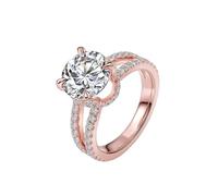 Anillo de banda, anillos de compromiso elegantes con 4 garras redondas, moissanita, oro rosa, regalo para el día de San Valentín, H 1/2, Oro rosa de 18 quilates, Moissanita