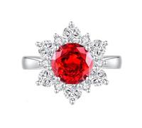 Anillo de bisutería de la amistad, diseño de flor fina con 2 quilates, rubí y moissanita, oro blanco de 14 quilates, talla 60 (19,1)