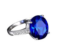 Anillo de boda Anillo de compromiso Azul Oro Blanco Zafiro Creado Oval Talla Sólido No Chapado Popular para Novia Graduación Joyería, 50, Oro blanco de 9 quilates, Zafiro sintético