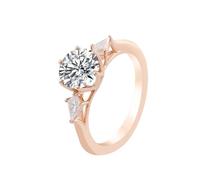 Anillo de boda, anillo de matrimonio con 6 garras redondas moissanita oro rosa, joyería bohemia para mujer, P 1/2, Oro rosa de 18 quilates, Moissanita