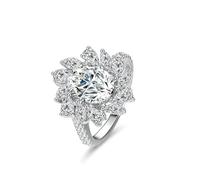 Anillo de boda, anillo de matrimonio con flor de moissanita de 2 quilates, regalos únicos para amigas y mujeres, H 1/2, Oro blanco de 9 quilates, Moissanita