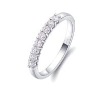 Anillo de boda, anillo de promise para mujer, forma redonda con 0,24 ct 8 moissanit/diamante creado/diamante natural, oro blanco de 18 quilates, 18, Oro blanco de 18 quilates (750), Moissanita