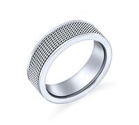 Anillo de boda de cadena de cuerda personalizable unisex para parejas, malla de cable, anillo de motociclista para hombres y adolescentes, tono plateado oxidado, acero inoxidable, 8MM de ancho.