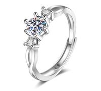 Anillo de boda de metal de oro blanco de 14 quilates, moissanita, 6 puntas con circonita cúbica, tamaño H 1/2, popular para joyería de graduación para mujer, L 1/2, Oro blanco, Moissanita
