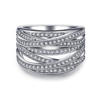 Anillo de boda de plata de ley 925 con diamantes, diseño de bobinado multicapa con circonita cúbica y topacio blanco, elegante anillo de compromiso de eternidad