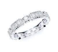 Anillo de boda de plata de ley de 3,5 mm con rectángulos milgrain y diamantes de imitación de moissanita auténtica, apilable, alianza de eternidad, Metal Plata de ley metal Plata de ley Moissanita