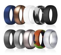 Anillo de boda de silicona Fynix para hombre, 10 unidades de anillos de boda de goma de silicona asequibles, duraderos, cómodos, antibacterianos, negro, blanco, azul, gris plata, 6.5-7(17.3mm), MEN(10packs)NEW STYLE