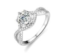 Anillo de boda gótico, anillo de madre para mujer, banda hueca con moissanita redonda de 1 quilate, regalos únicos, R 1/2, Oro blanco de 14 quilates, Moissanita
