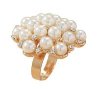 Anillo de boda grande de la declaración de la perla para las mujeres niñas vintage cristal falso perlas flor flor ajustada banda ancha abierta anillo de cumpleaños cóctel fiesta