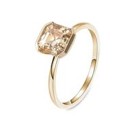 Anillo de boda liso, anillo de promesa para mí mismo con moissanita de corte Asscher, regalo único para amigas y mujeres, X 1/2, Oro amarillo de 18 quilates, Moissanita