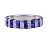 Anillo de Boda Oro 18K, Anillos Compromiso Mujer Azul 0.98 Kilates Zafiro Creado En Laboratorio Remo de Ejercicios Oro Blanco 750 con Moissanita Talla 17