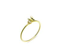 Anillo de boda para mujer, anillo de amistad con mariposa fina solitaria de diamante amarillo y oro amarillo, U 1/2, Oro amarillo de 18 quilates, Diamante