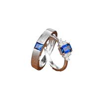 Anillo de boda para mujer, juego de anillos para mujer, diseño cepillado mate/pulido, zafiro de laboratorio con moissanita, oro blanco de 9 quilates, 14 y 18 quilates, Z 1/2, Oro blanco de 9 quilates