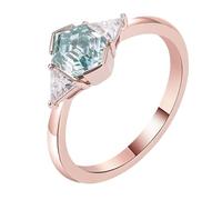 Anillo de boda para mujer, oro de 9 quilates, moissanita con triángulo y moissanita hexagonal verde, tamaño 1/2, popular para joyería de graduación para mujer, L 1/2, Oro rosa de 18 quilates