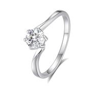 Anillo de boda simple, anillos para ella, diseño trenzado con moissanita redonda de 0,5 quilates, oro blanco/platino 950, S 1/2, Oro blanco de 18 quilates, Moissanita