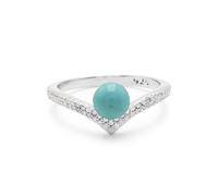 Anillo de boda turquesa en forma de V, delicado anillo apilable de cheurón para aniversario, anillo solitario simple de plata de ley 925, S 1/2, Piedra preciosa., Turquesa