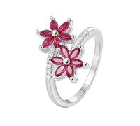 Anillo de boda vintage, bonito anillo de promesa con forma de marquesa rosa roja y rubí creado en laboratorio y oro blanco, S 1/2, Oro blanco de 18 quilates, Rubí creado en laboratorio