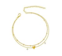 Anillo de boda y cristal, pulseras tobilleras de plata de ley para mujer con colgante de corazón, pequeñas capas tobilleras para mujer, moderno y sencillo juego de tobilleras, (oro, talla única),