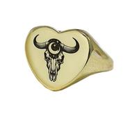 Anillo de calavera de vaca india en forma de corazón | Plata de ley 925 chapada en oro | Joyería de regalo, anillo de sello de estilo vintage, joyería hipoalergénica hecha a mano. |LK_PDR_01232_8.5