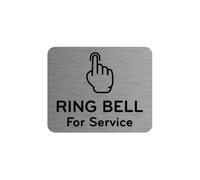 Anillo de campana para señal de servicio adhesivo aviso, plateado/dorado/negro grabado con símbolo de icono universal y texto (tamaño 12 cm x 10 cm), color plateado