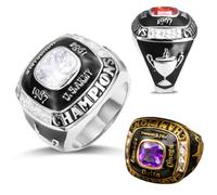 Anillo de campeonato con texto y piedra de color personalizados para hombre: fútbol, béisbol, baloncesto, deportes electrónicos fantasía, hockey - Anillo de campeonato con grabados personalizado