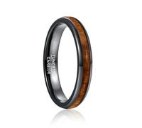 Anillo de carburo de tungsteno de 4 mm Cúpula negra Madera con incrustaciones pulidas Regalo de joyería de moda para mujer Anillo de carburo de tungsteno 100%