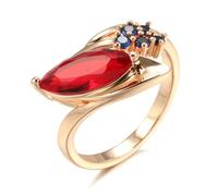 Anillo de circonio chapado en cobre de moda, anillo de mujer de rubí de sangre de paloma de ojo de caballo de moda