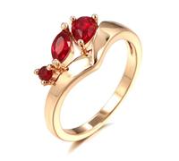 Anillo de circonio chapado en cobre de moda, anillo de mujer de rubí de sangre de paloma de pétalo de moda