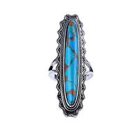 Anillo de cobre sólido azul grande ovalado turquesa Anillo Vintage Boho, 10# robusto y rentableTratamiento muy atractivo