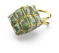 Anillo de cóctel Curiosa, Talla cuadrada, Verde, Baño tono oro 50