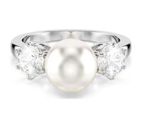 Swarovski Anillo de cóctel Matrix, Perla de cristal, Talla redonda, Blanco, Baño de rodio