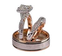 Anillo de color de tres piezas, anillo de circonita brillante, oro rosa, anillos separadores, carpeta de anillas, 10, Cobre, Sin piedra preciosa