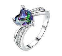 Anillo de color en forma de corazón con incrustaciones de anillo de circonita y diseño exquisito, adecuado para varias ocasiones, anillos apilables de rosas, One Size, Metal, Sin piedra preciosa