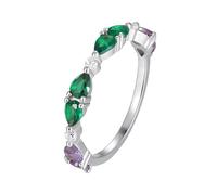 Anillo de compromiso, anillo de compromiso de mujer de media eternidad, oro blanco con talla verde gota de laboratorio, esmeralda platino 950, talla 50 (15,9)