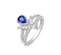 Anillo de compromiso Anillo de compromiso Zafiro Azul Plata Oro Blanco 9K/14K/18K Gota de agua con zafiro y diamante de 0,5 ct Tamaño sólido no chapado moda para tía graduación joyería, 50, Oro blanco