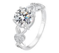 Anillo de compromiso chapado en plata 925 con circonita cúbica blanca de corte redondo, elegante, para mamá, novia, amante, anillo con rosa, 7, Metal, Sin piedra preciosa