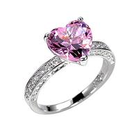 Anillo de compromiso con circonita y corazón para mujer, para niñas de 7 años, 10, Metal, Sin piedras preciosas