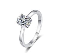 Anillo de compromiso con moissanita de huevo de paloma, certificado GRA de 1 quilate, chapado en platino, anillo de boda solitario para mujer de 4 puntas, 10, Plata de ley, Moissanite